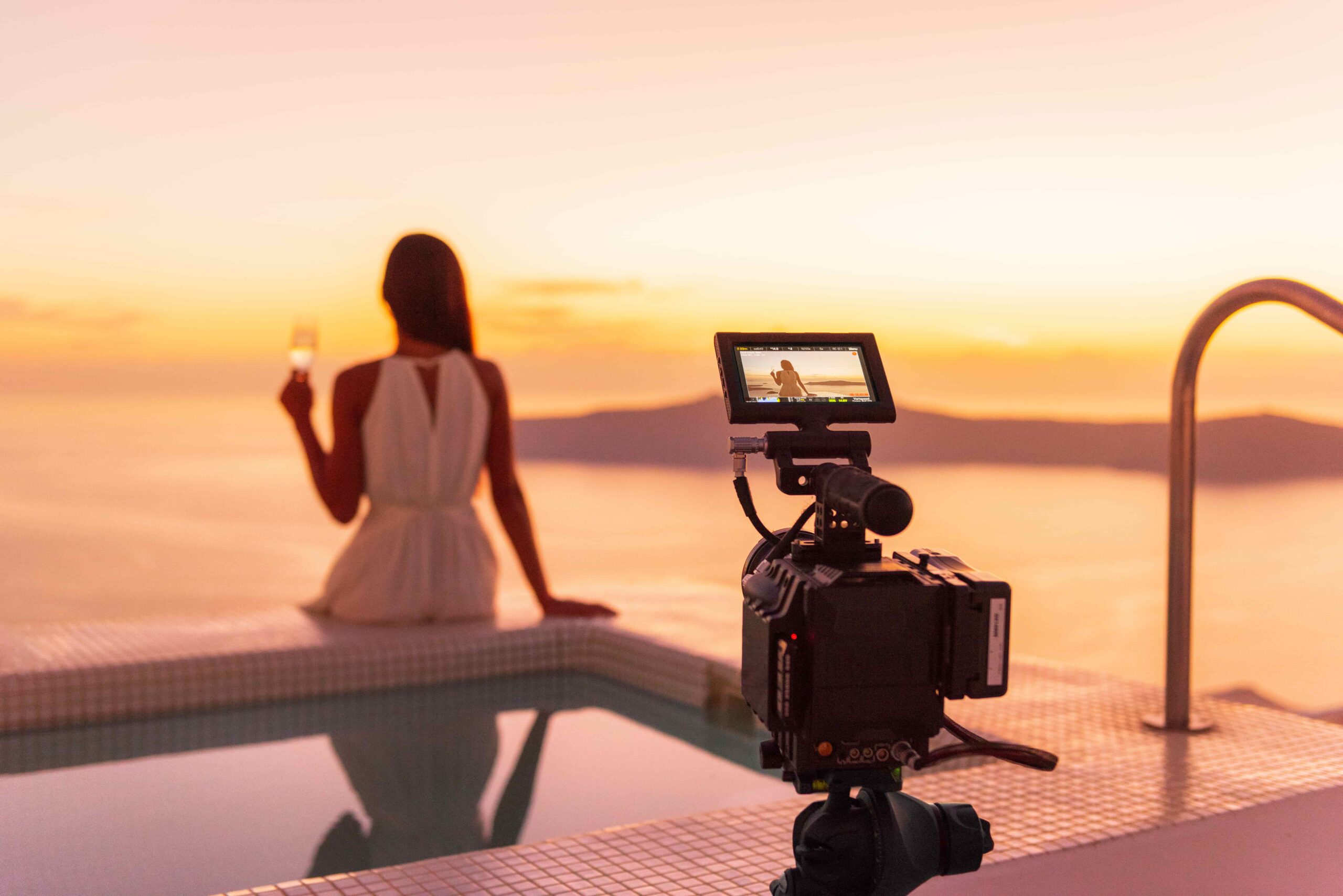 camera recording a wedding bride